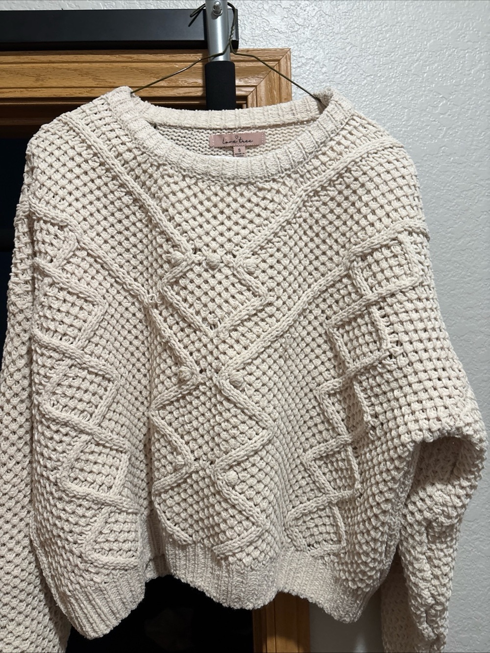 Love Tree Cream Cable Knit Crewneck Sweater